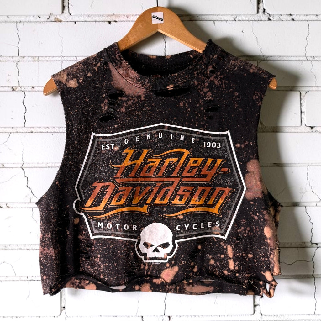 Harley Davidson Texas Bleached Shredded Cropped Tee