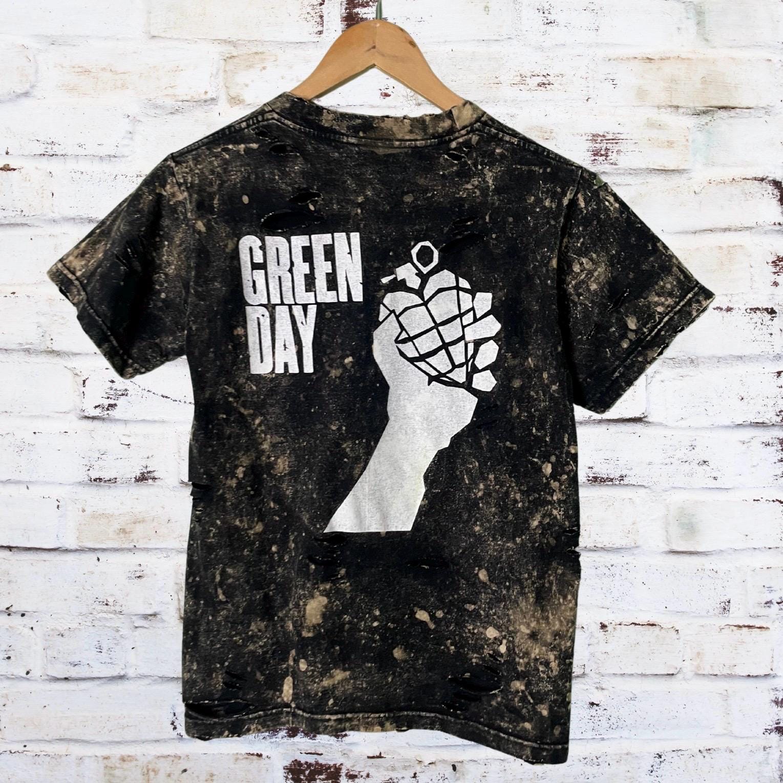 Green Day Bleached Distressed Band Tee