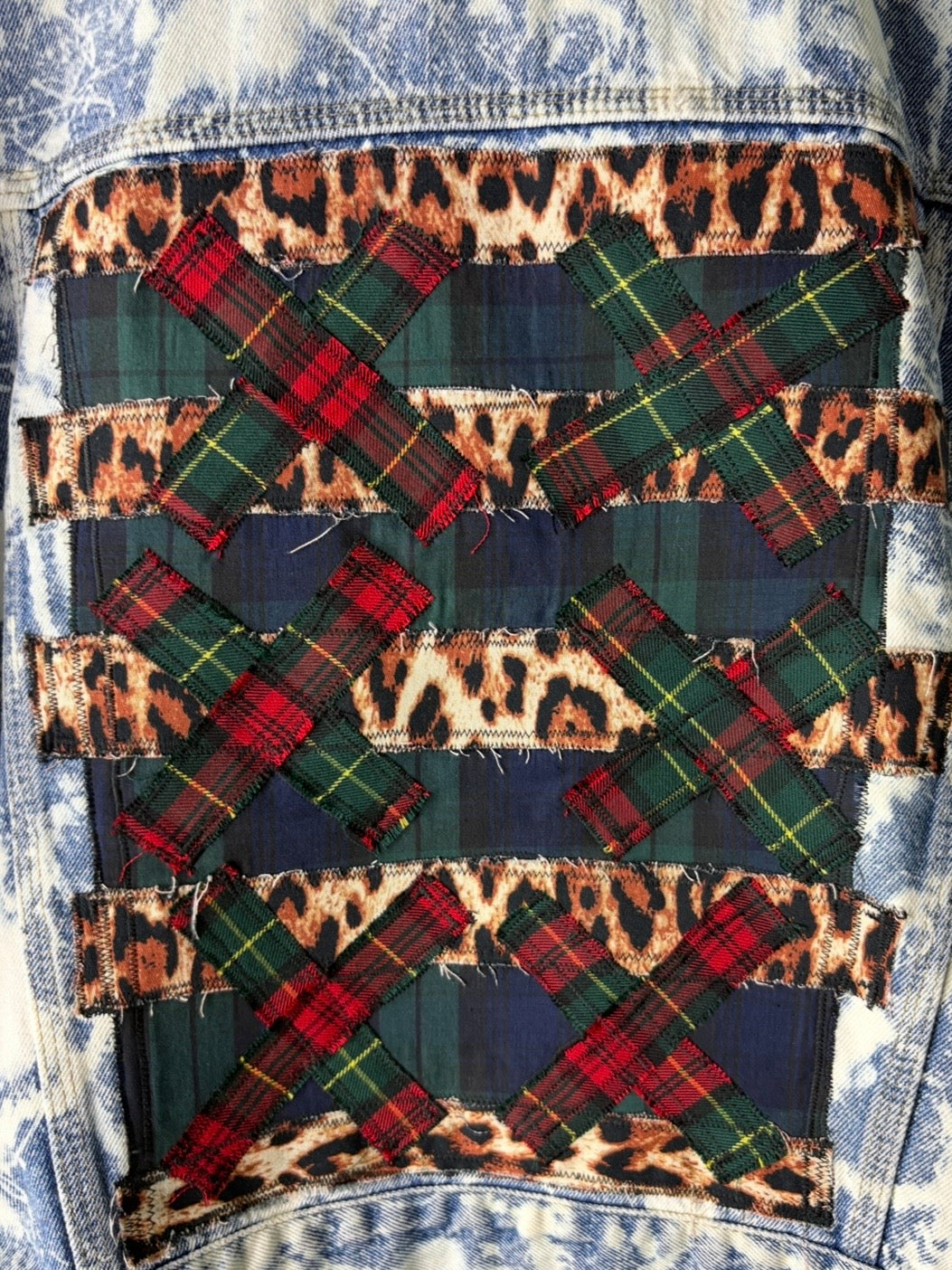 TARTAN TERROR - Custom Patchwork Bleached Denim Jacket Punk Rock Jacket Alternative Tumblr Grunge