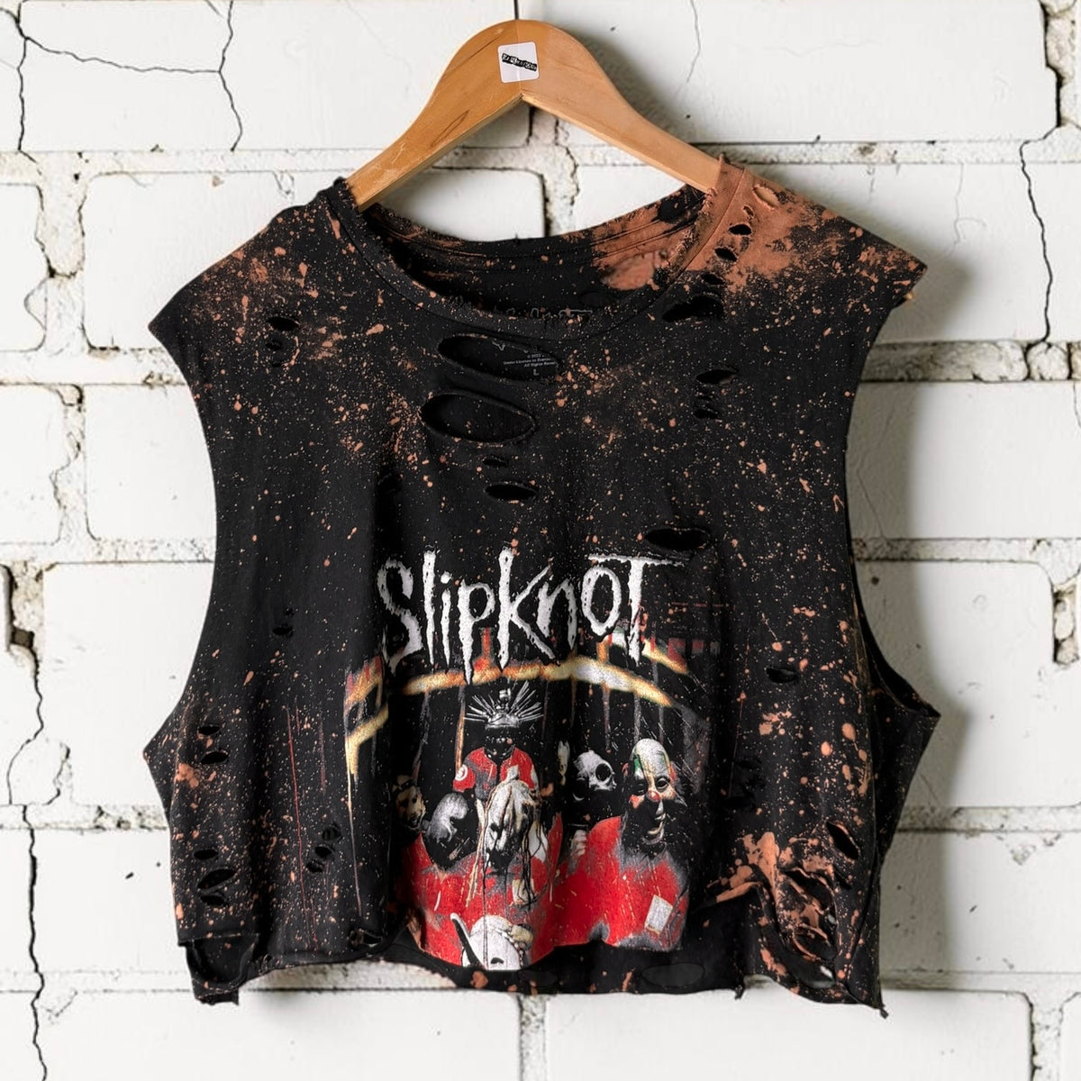 Slipknot Bleached Distressed cropped sleeveless Band Tee