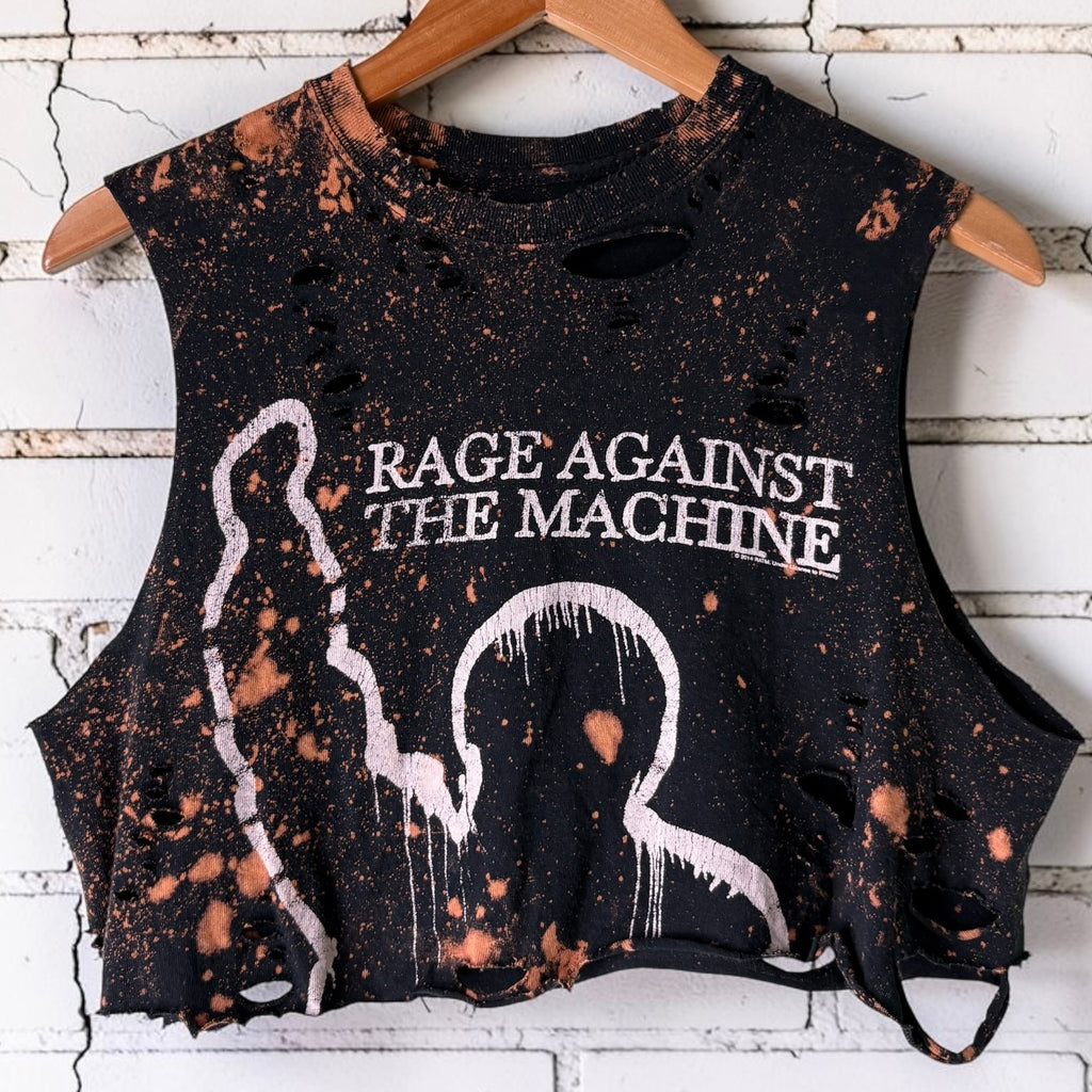 Rage Against The Machine Bleached Distressed Cropped Tee