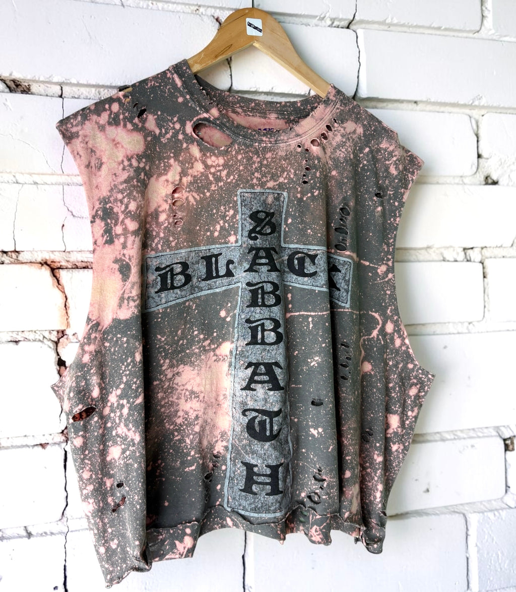 Black Sabbath Bleached Distressed cut off Band Tee