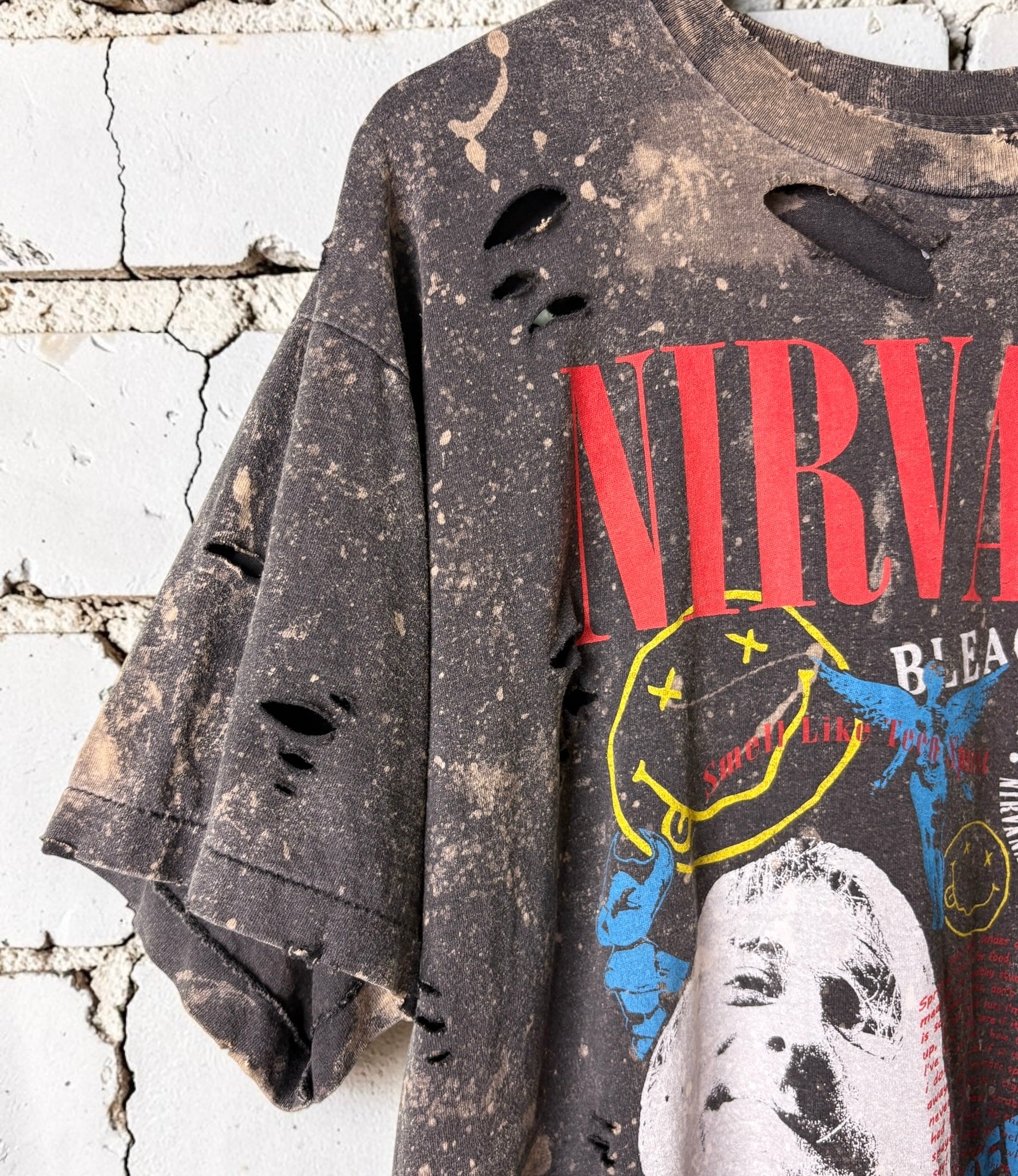 Kurt Cobain Nirvana Bleached Distressed Band Tee