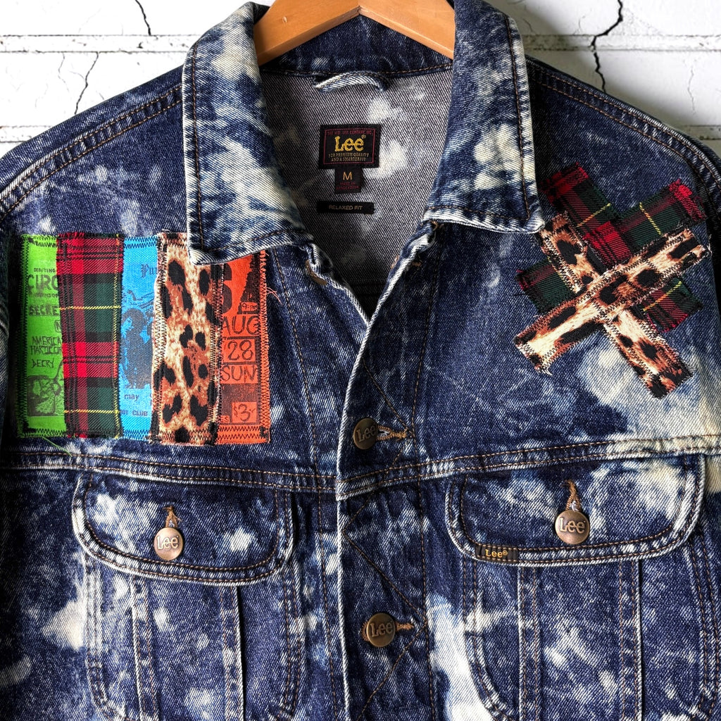 SEDATED - Custom Punk Rock Patch Denim Jacket - Acid Wash Jean Jacket