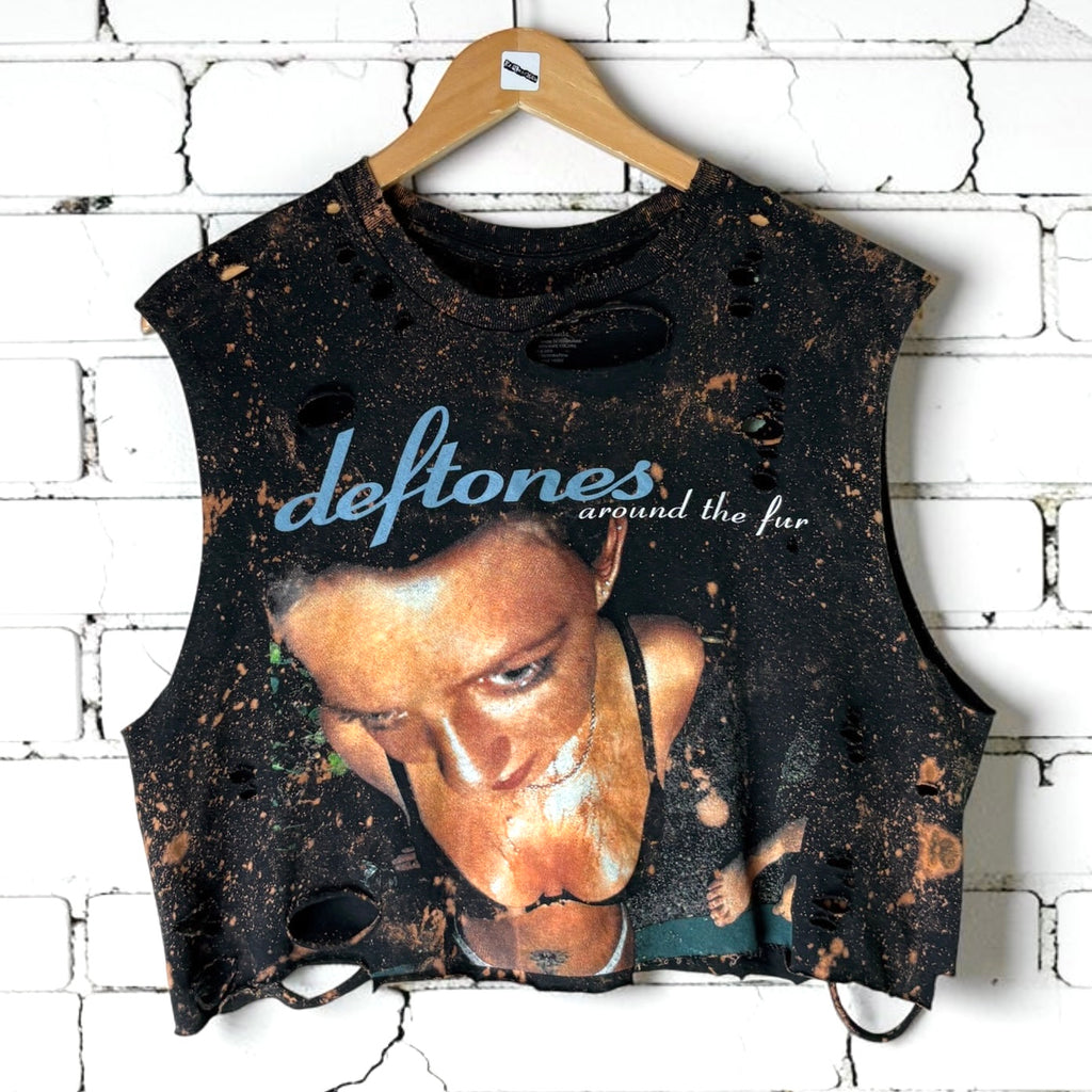 Deftones - Around The Fur Bleached Distressed cropped sleeveless Band Tee