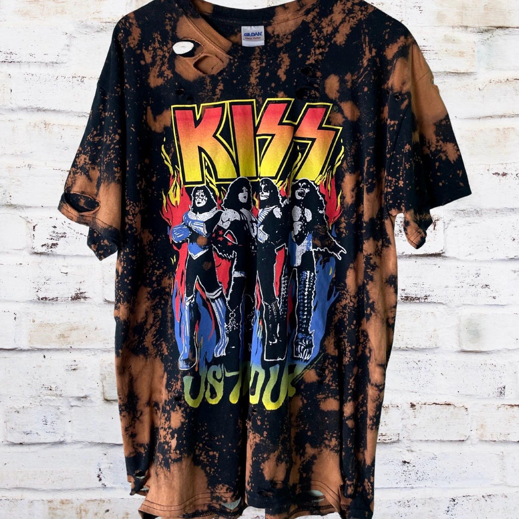 Kiss Bleached Distressed Band Shirt