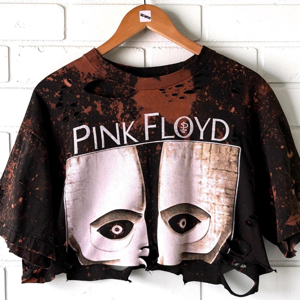 Pink Floyd bleached cropped distressed band tee