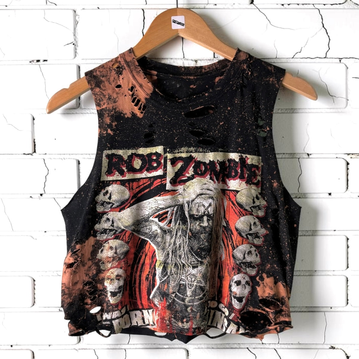 Rob Zombie - Bleached Distressed cropped sleeveless Band Tee