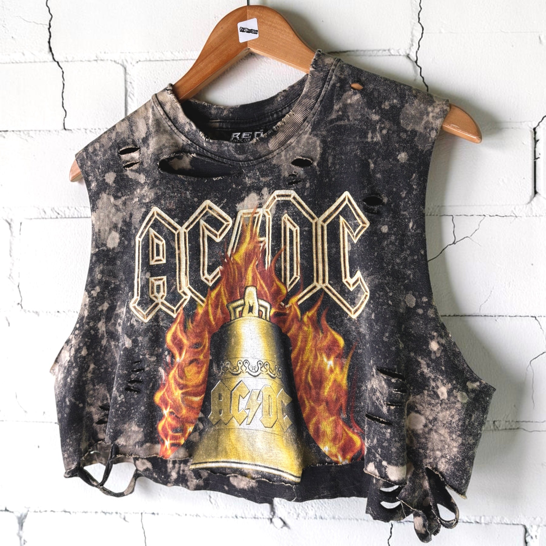 AC/DC - Hells Bells Bleached Distressed Cropped Tee