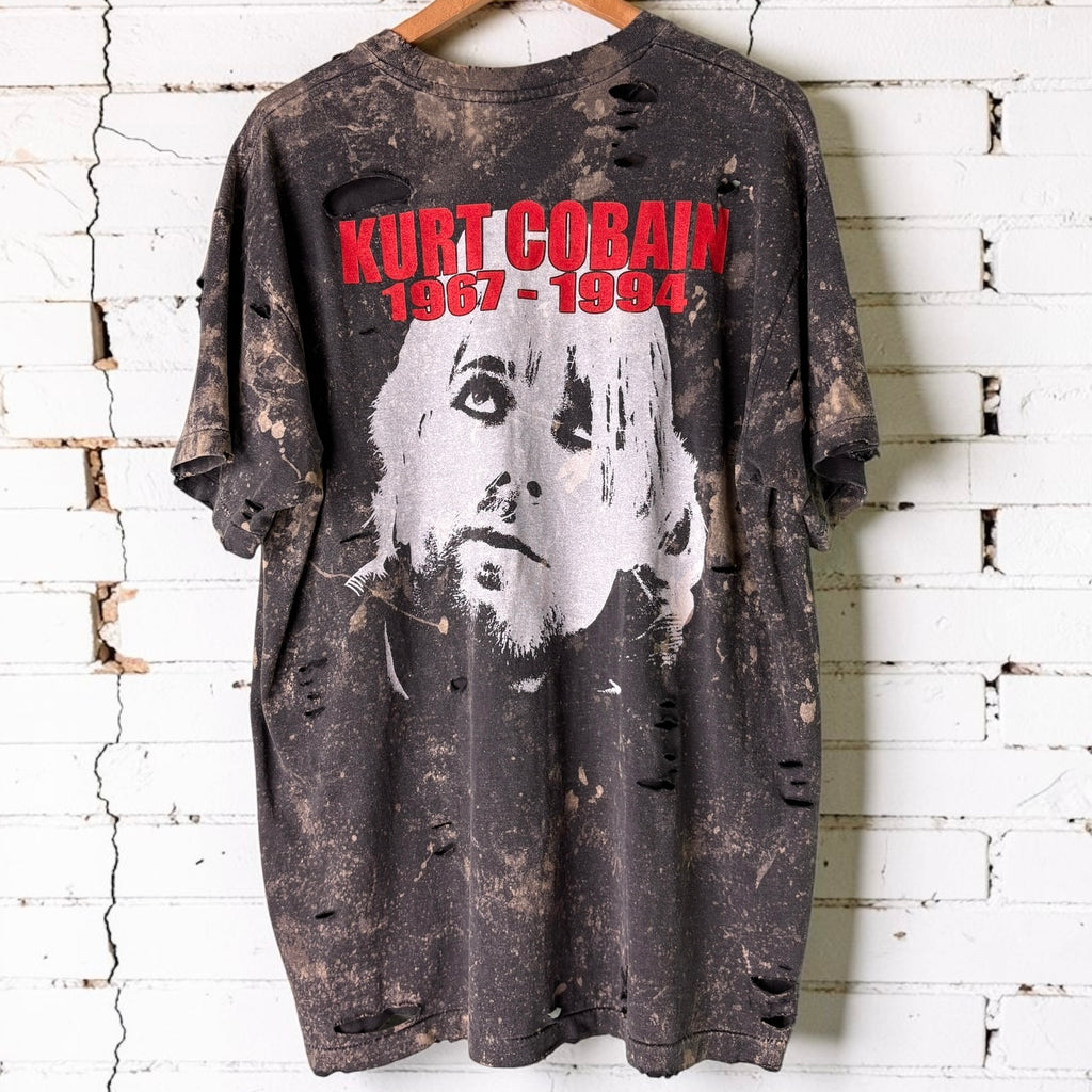 Kurt Cobain Nirvana Bleached Distressed Band Tee
