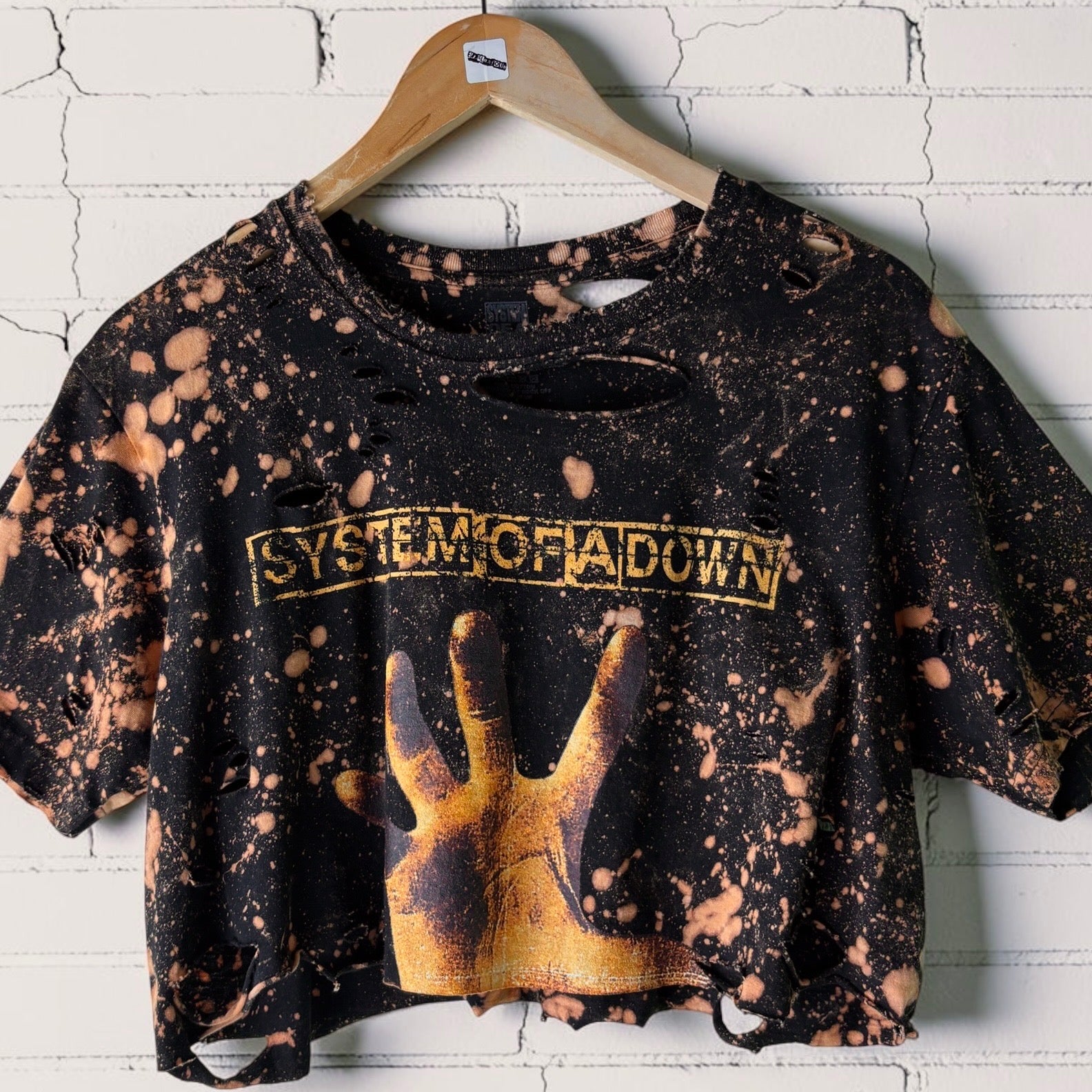 System Of A Down Bleached Distressed cropped Band Tee