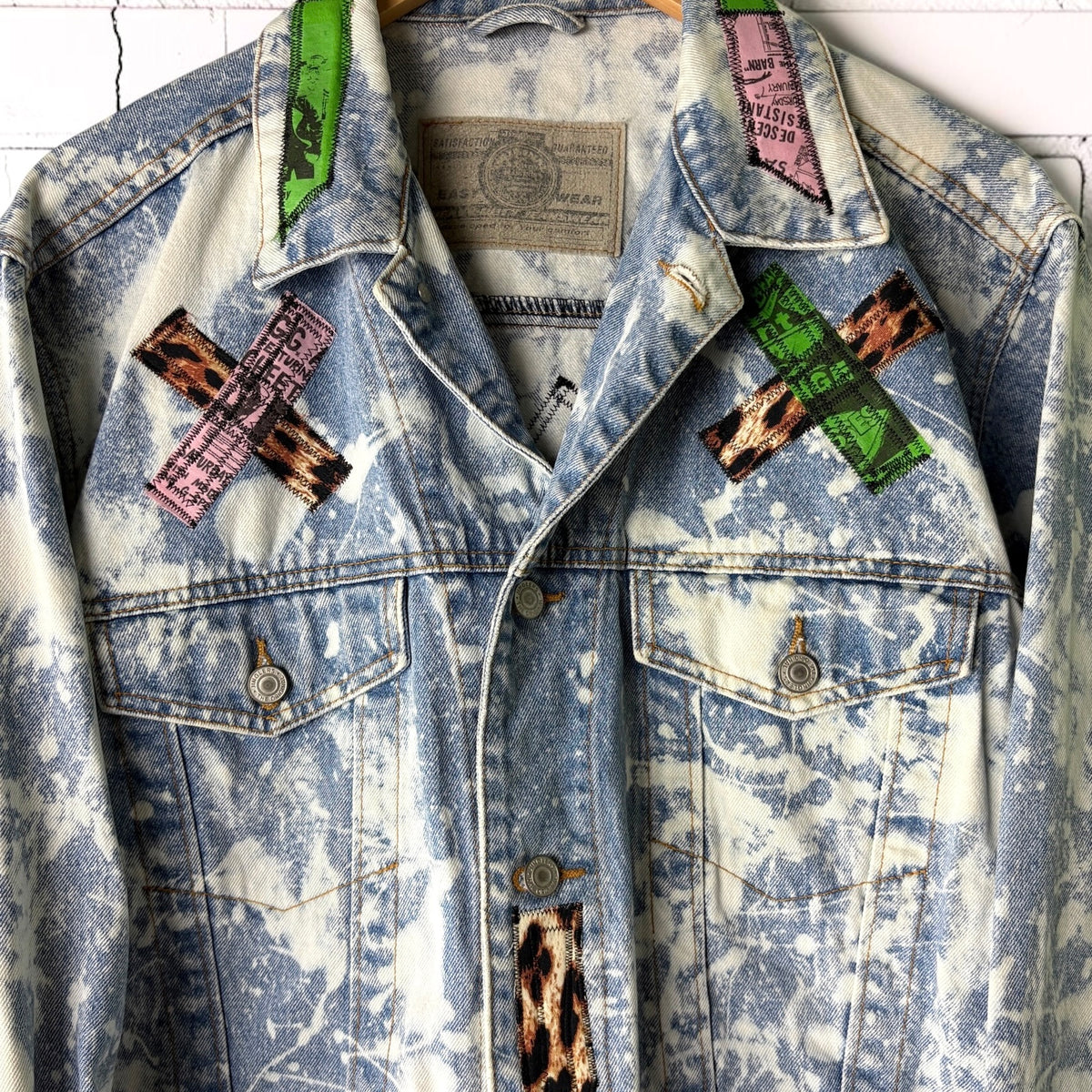 LEOPARD RIOT - Custom Patchwork Bleached Denim Jacket