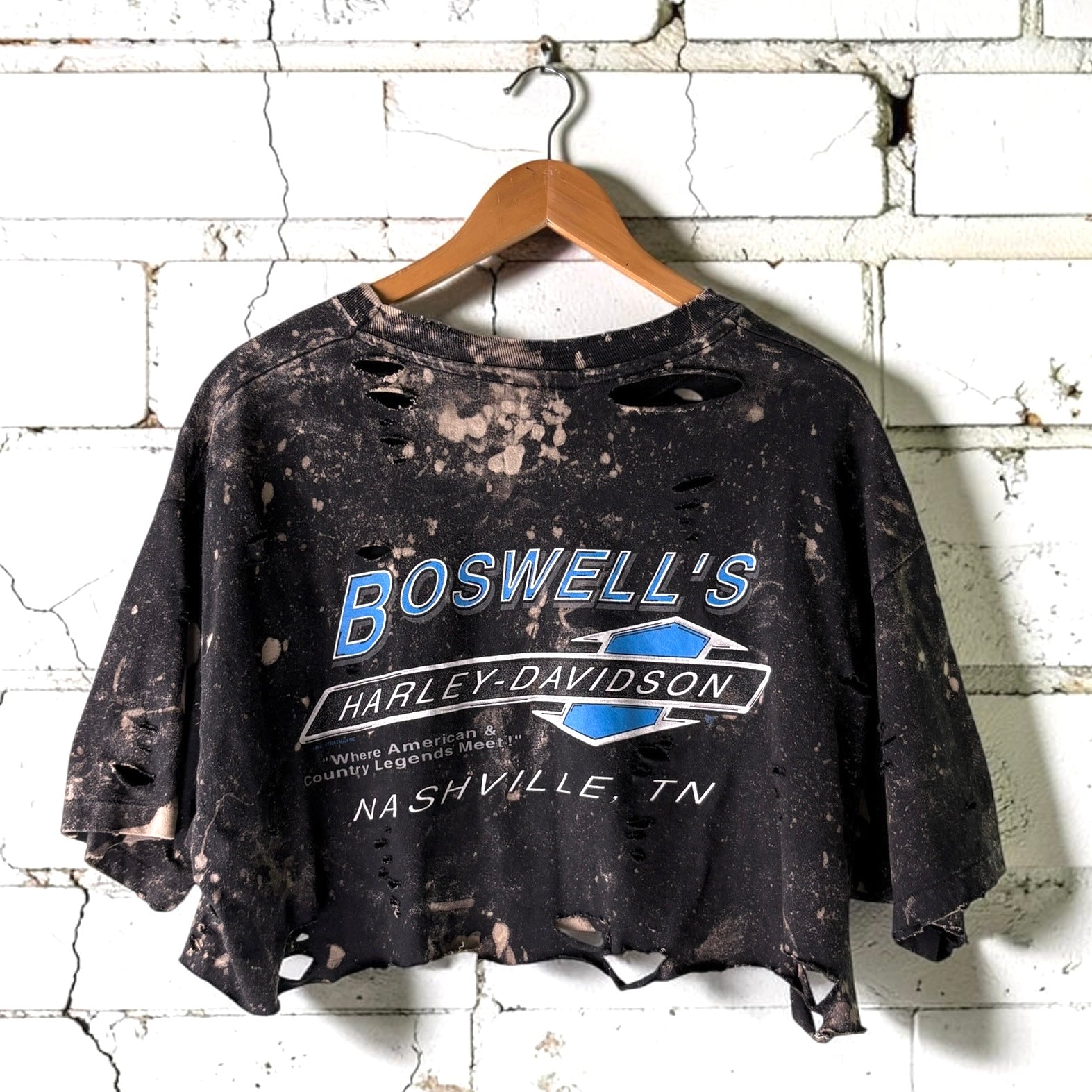 Harley Davidson Nashville Distressed Bleached Cropped Tee