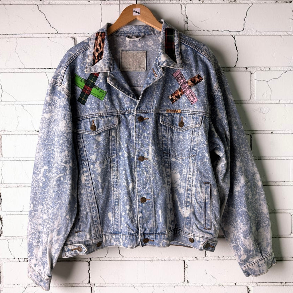 NOISE POLLUTION - Custom Patchwork Bleached Denim Jacket Punk Rock Jacket Alternative Tumblr Grunge