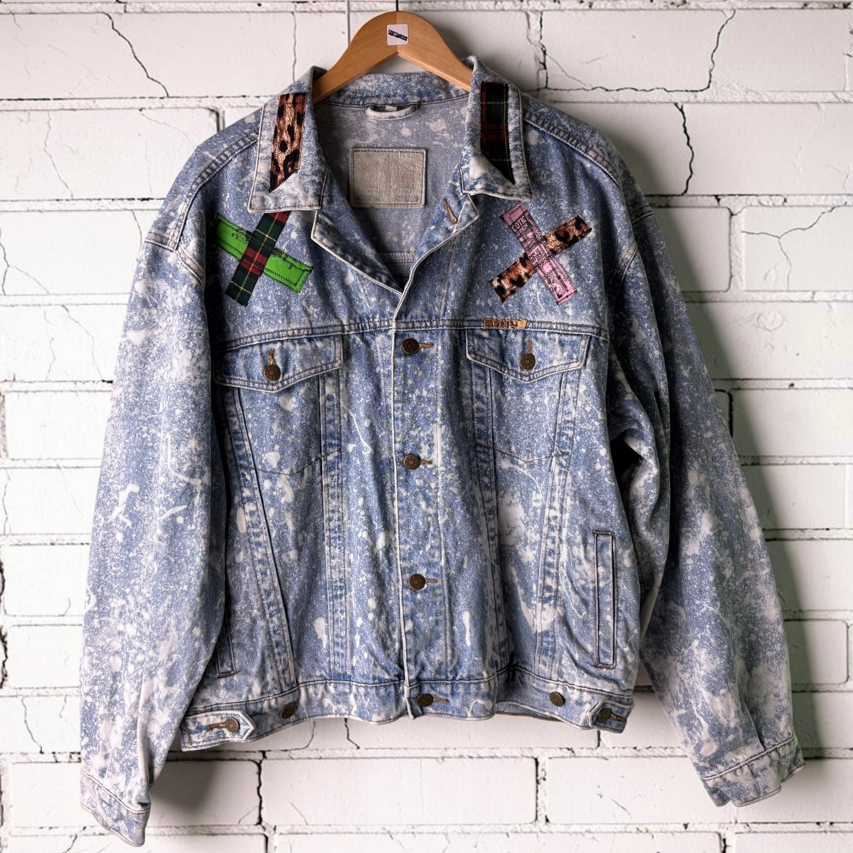 NOISE POLLUTION - Custom Patchwork Bleached Denim Jacket Punk Rock Jacket Alternative Tumblr Grunge