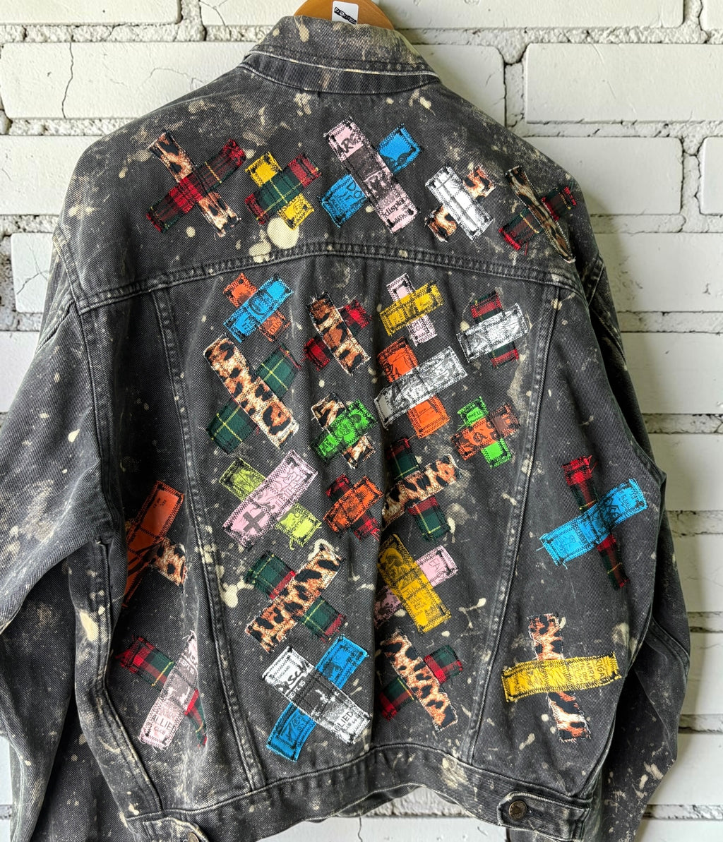 WILD YOUTH - Custom Punk Rock Patch Denim Jacket - Acid Wash Jean Jacket