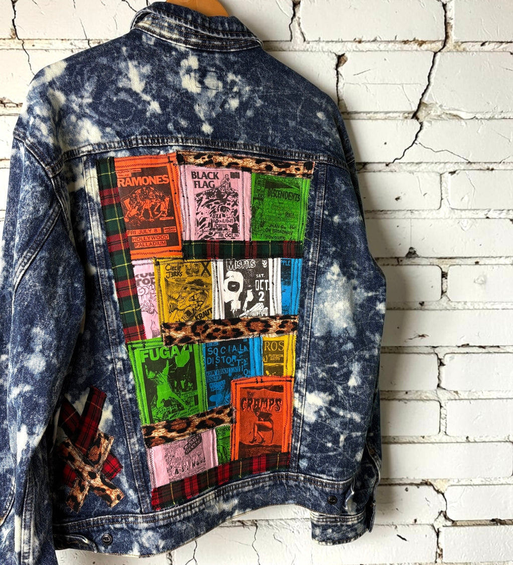 SEDATED - Custom Punk Rock Patch Denim Jacket - Acid Wash Jean Jacket