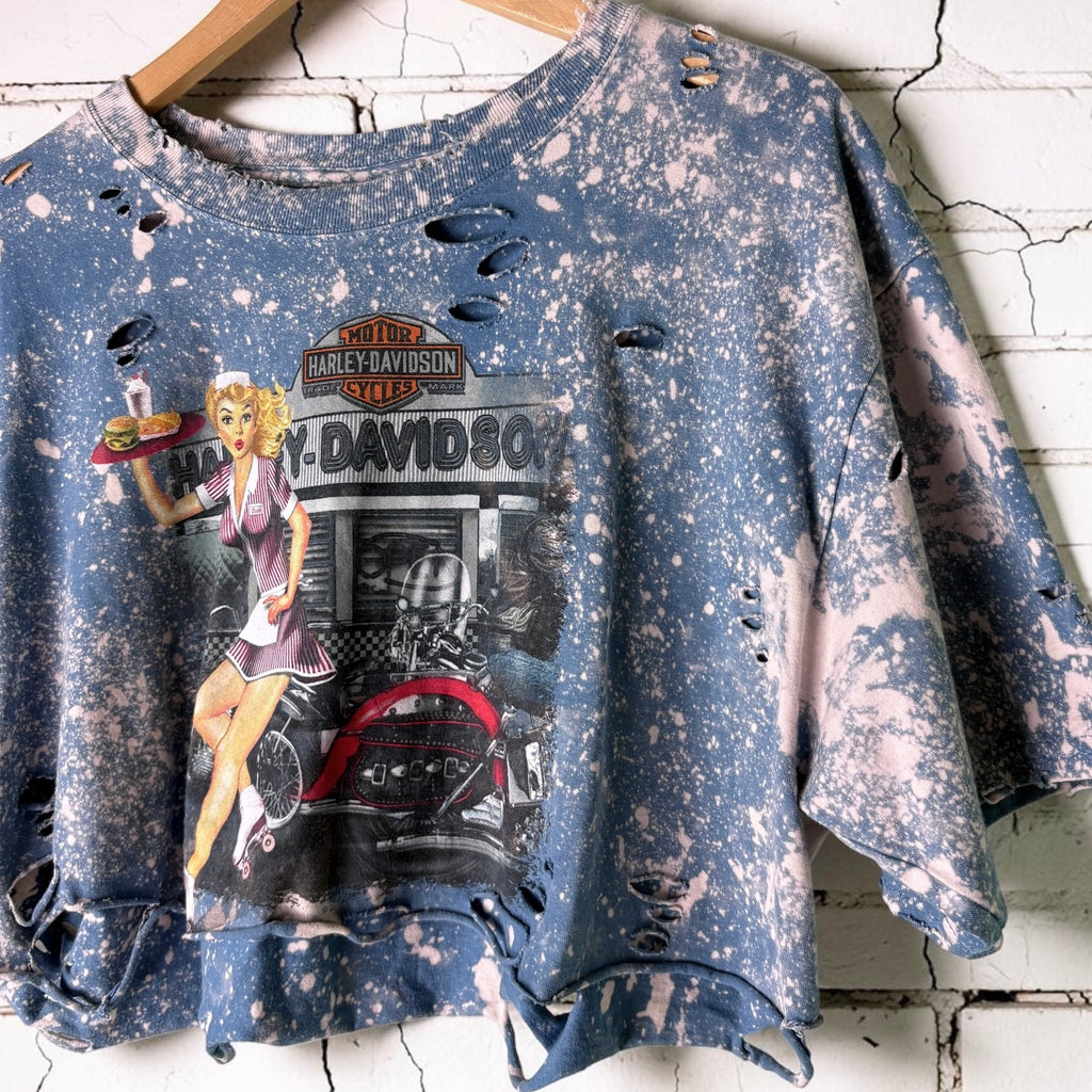 Harley Davidson France Bleached Distressed Cropped Tee