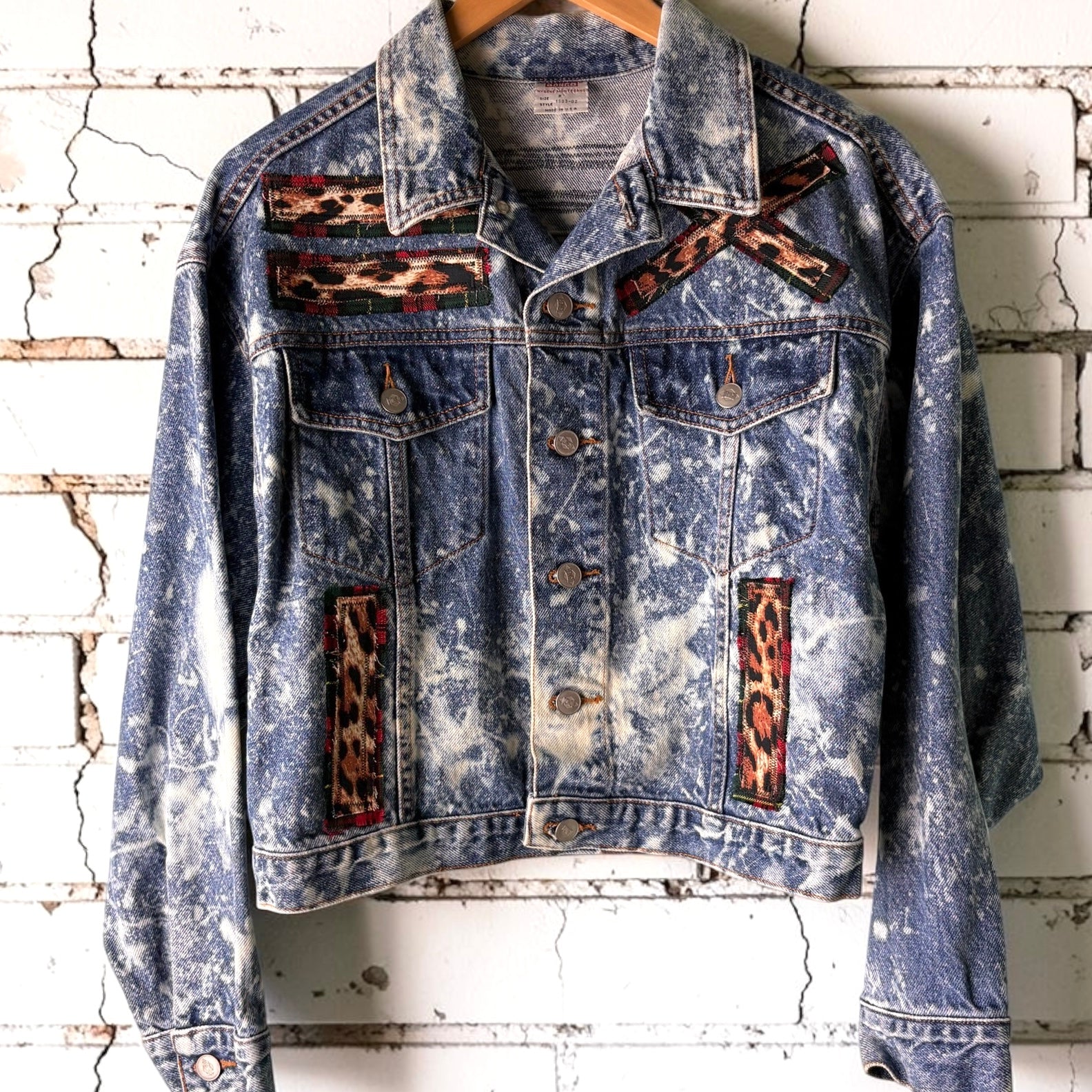 WALL OF NOISE - Custom Punk Rock Patch Denim Jacket - Acid Wash Jean Jacket
