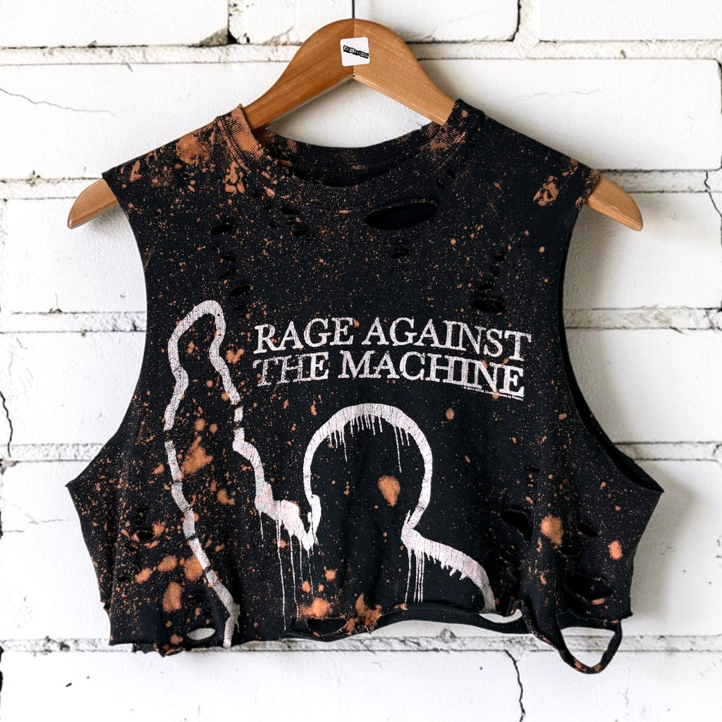 Rage Against The Machine Bleached Distressed Cropped Tee