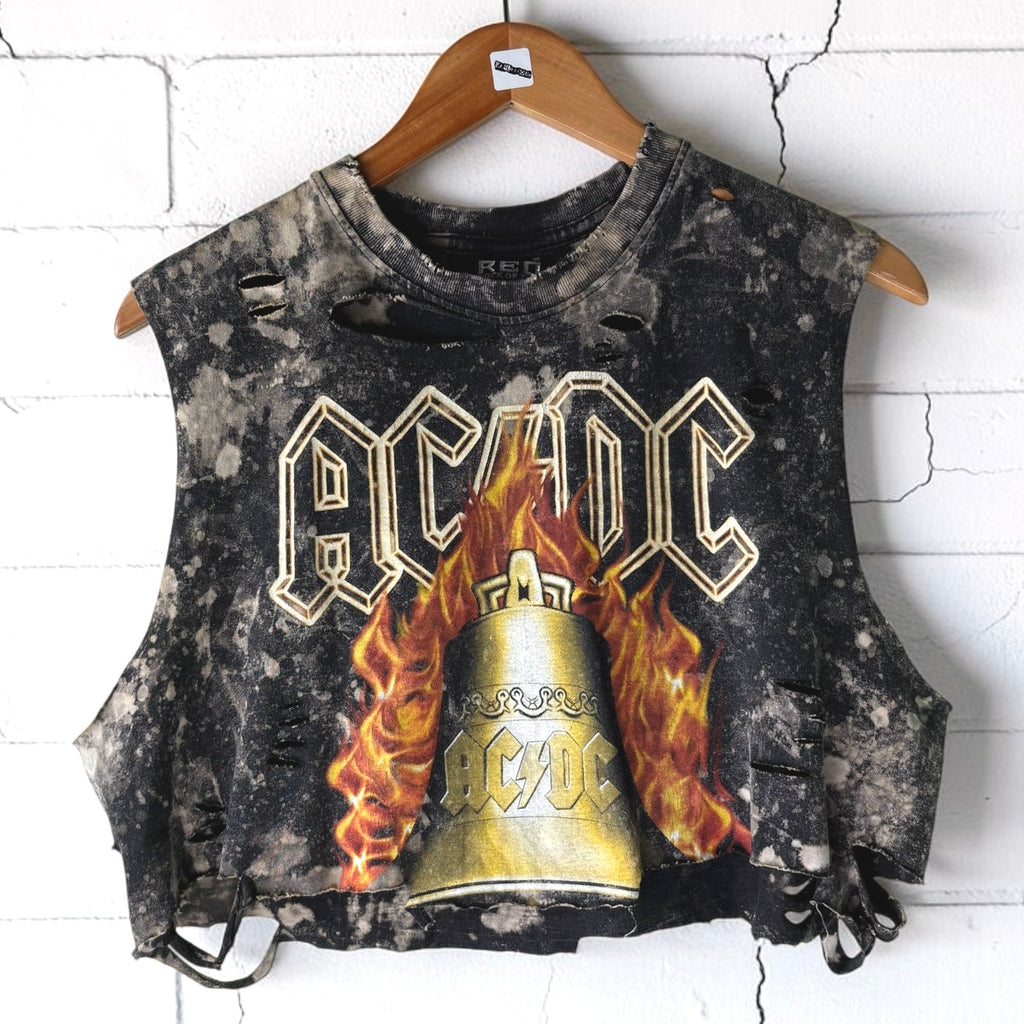 AC/DC - Hells Bells Bleached Distressed Cropped Tee