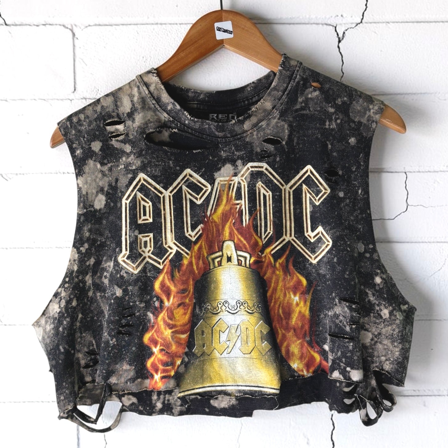 AC/DC - Hells Bells Bleached Distressed Cropped Tee