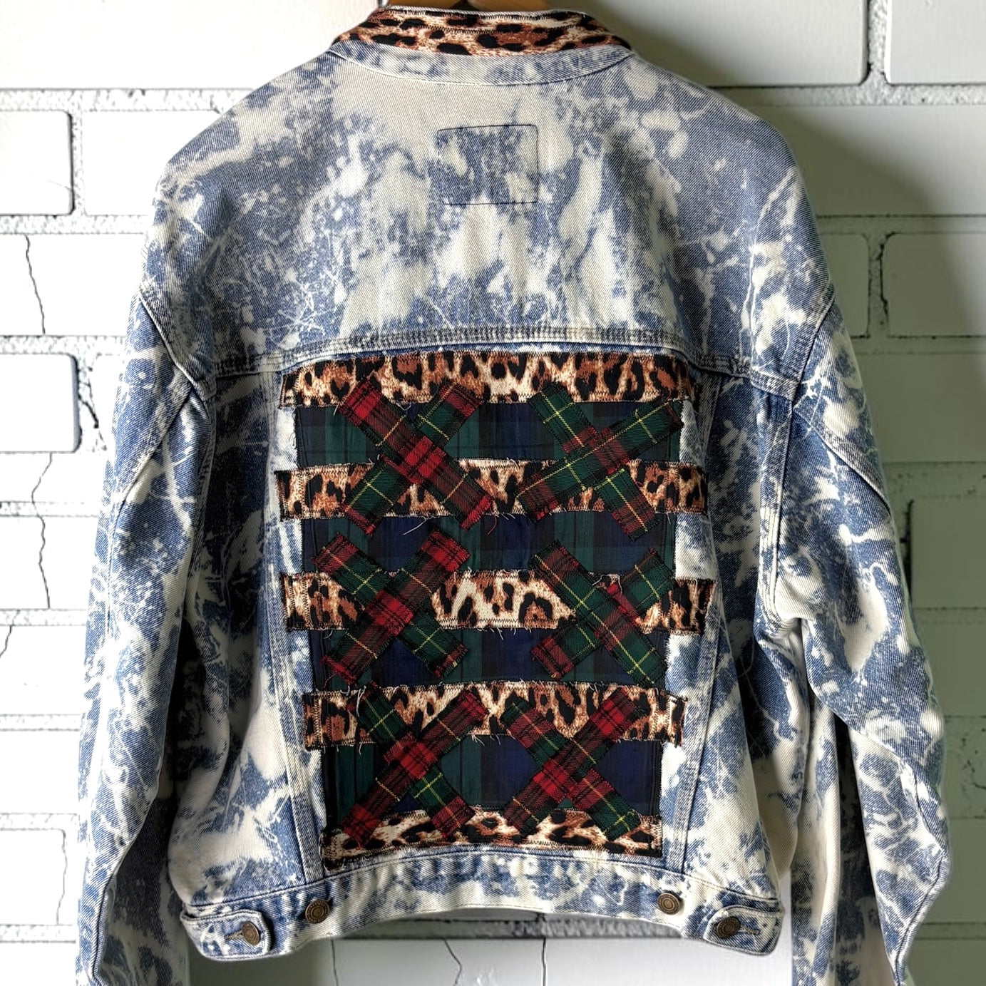 TARTAN TERROR - Custom Patchwork Bleached Denim Jacket Punk Rock Jacket Alternative Tumblr Grunge