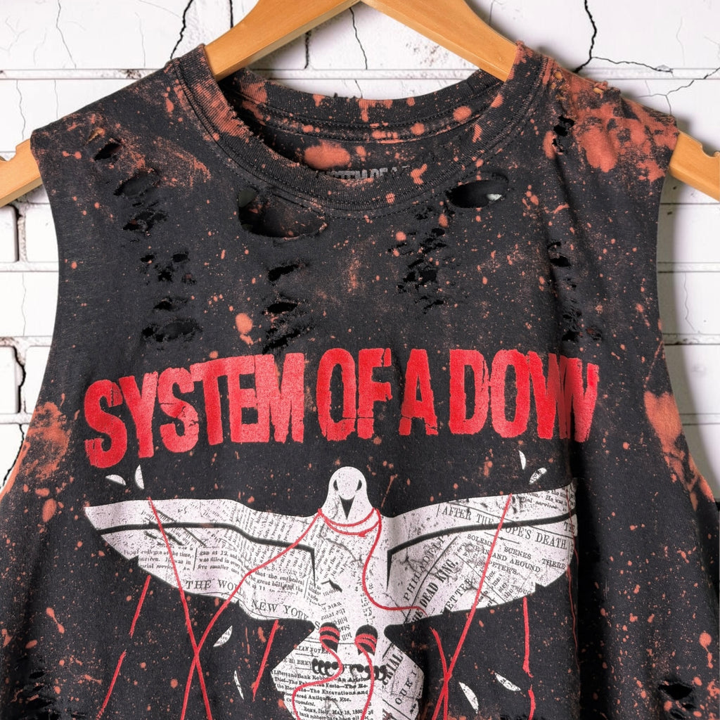 System Of A Down - Bleached Distressed cropped sleeveless Band Tee