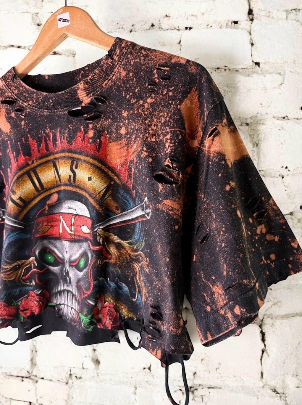 Guns n roses cropped bleached shredded band Shirt