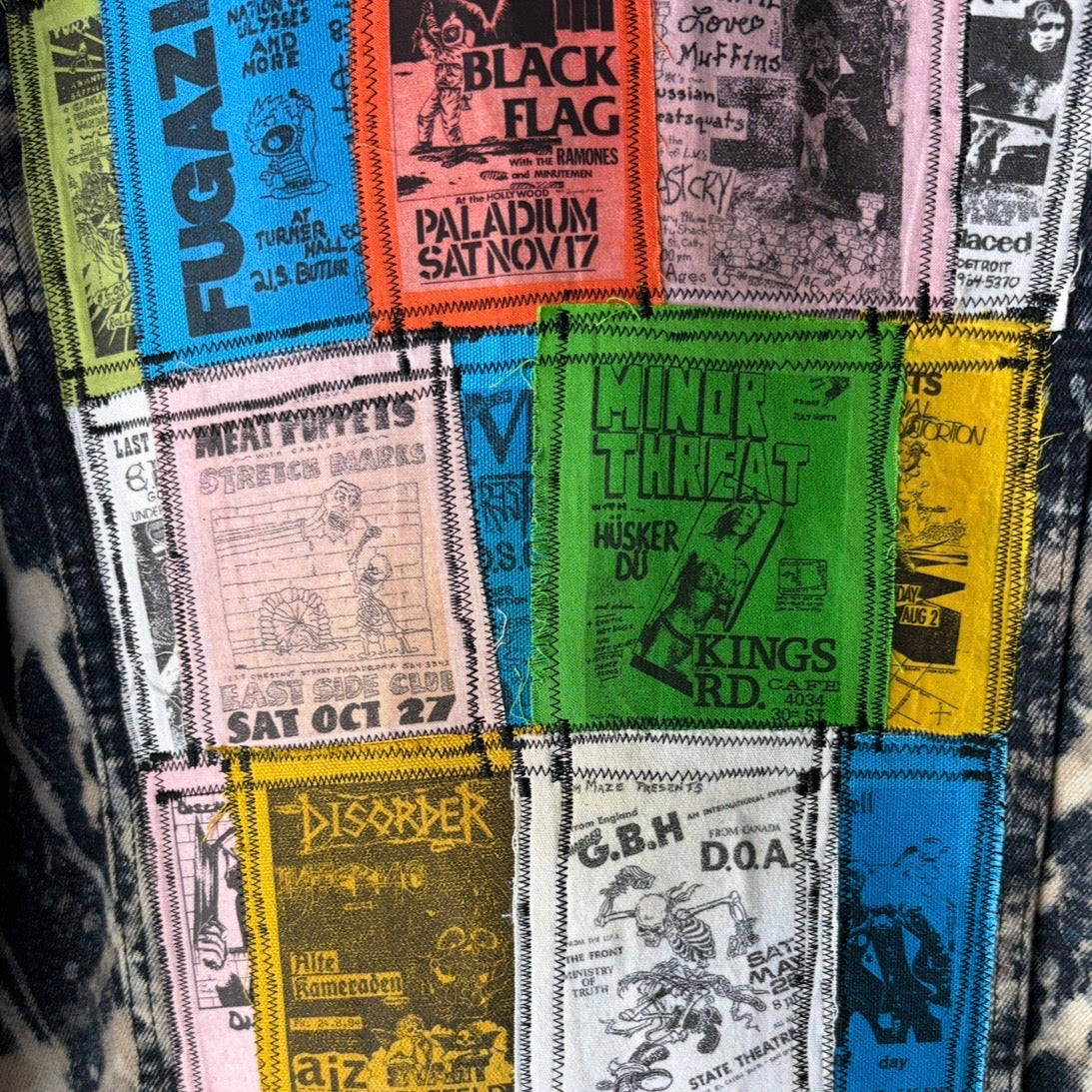 STITCH & DESTROY - Custom Punk Rock Patch Denim Jacket - Acid Wash Jean Jacket