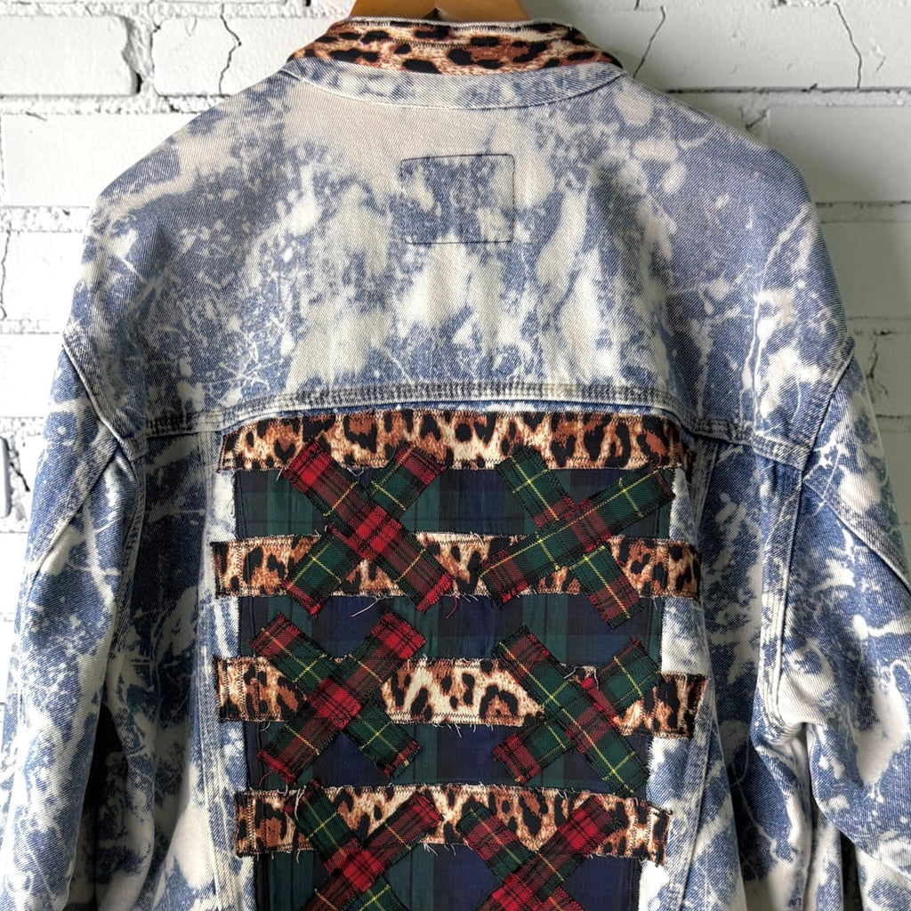 TARTAN TERROR - Custom Patchwork Bleached Denim Jacket Punk Rock Jacket Alternative Tumblr Grunge