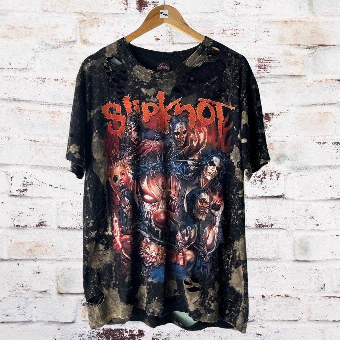 Slipknot Masks Bleach Distressed Band Tee