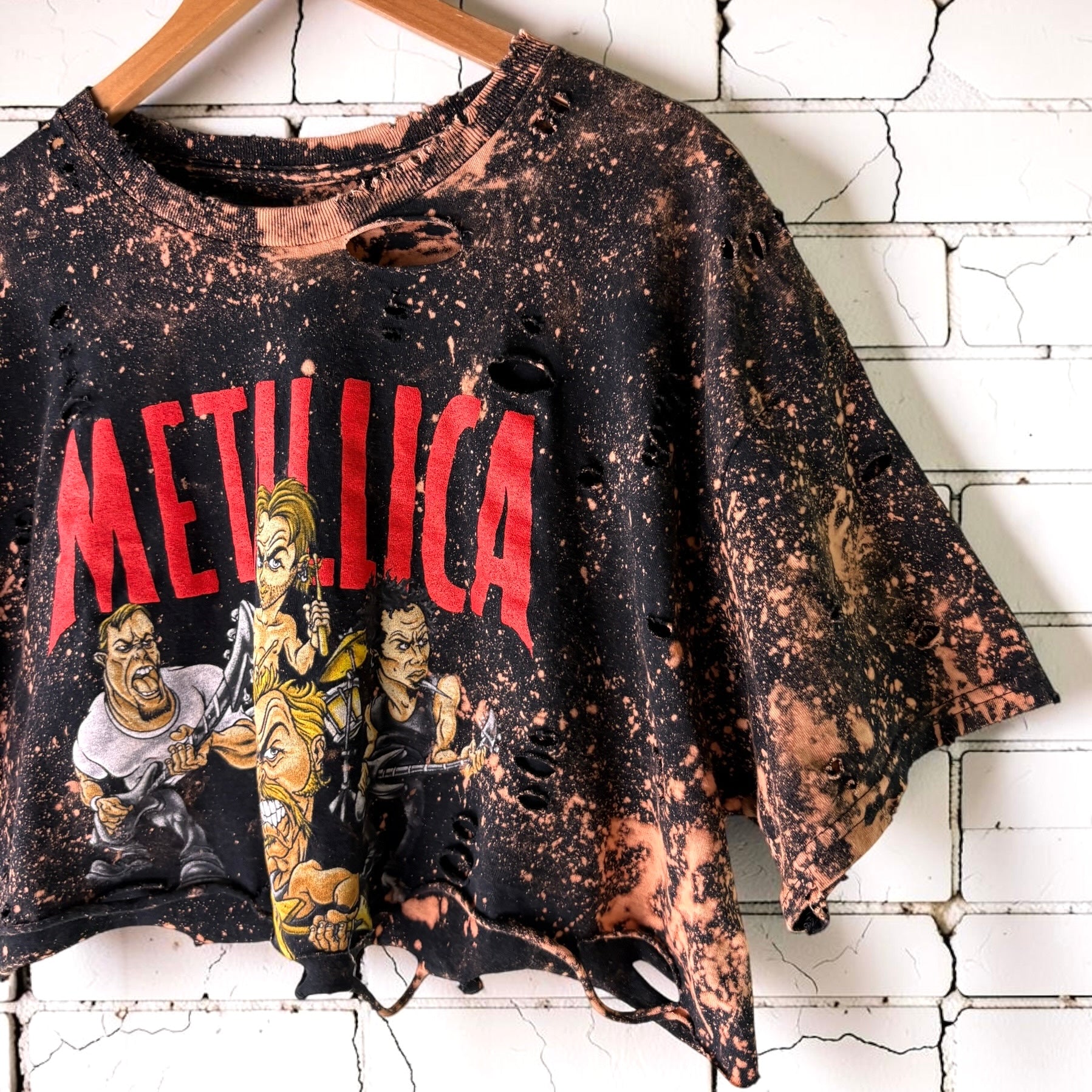 Custom Metallica Cropped Band Tee | Hand-Bleached Vintage Style XL