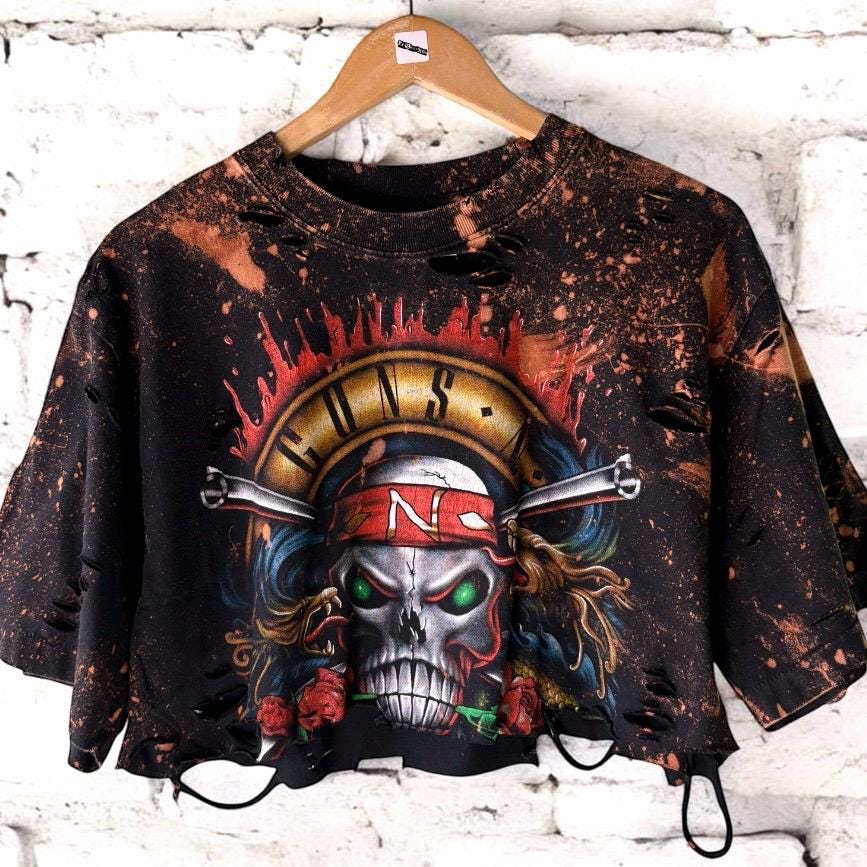 Guns n roses cropped bleached shredded band Shirt