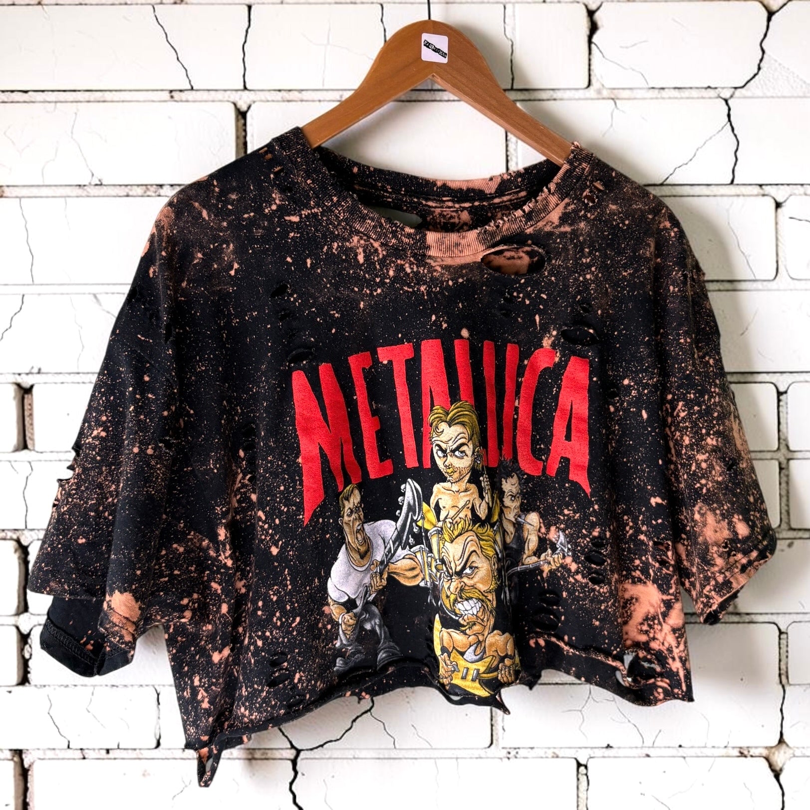 Custom Metallica Cropped Band Tee | Hand-Bleached Vintage Style XL