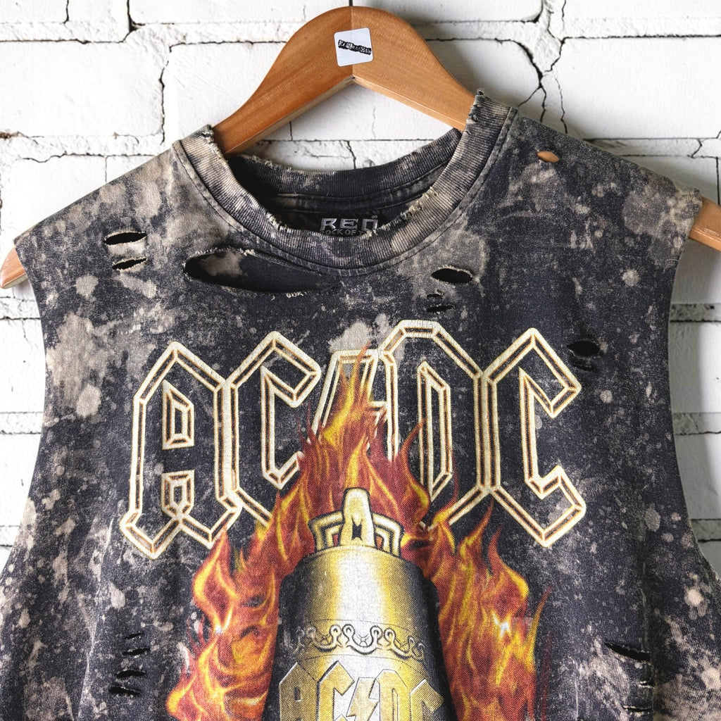 AC/DC - Hells Bells Bleached Distressed Cropped Tee