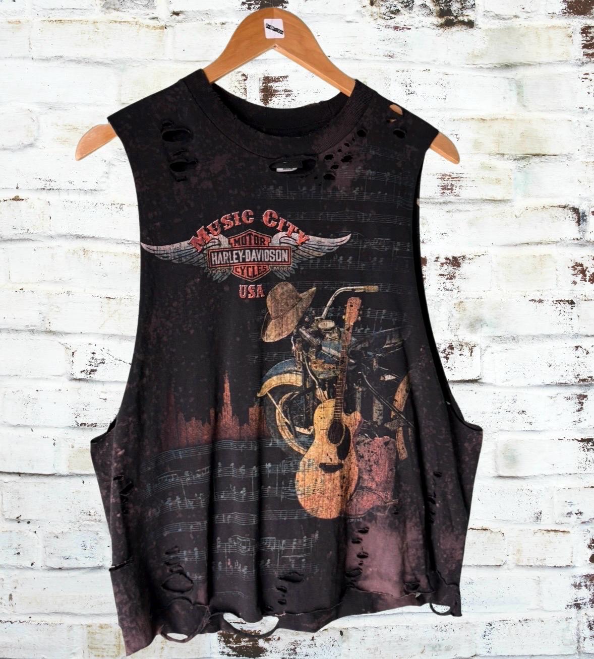 Harley Davidson Nashville Bleached Shredded Tee