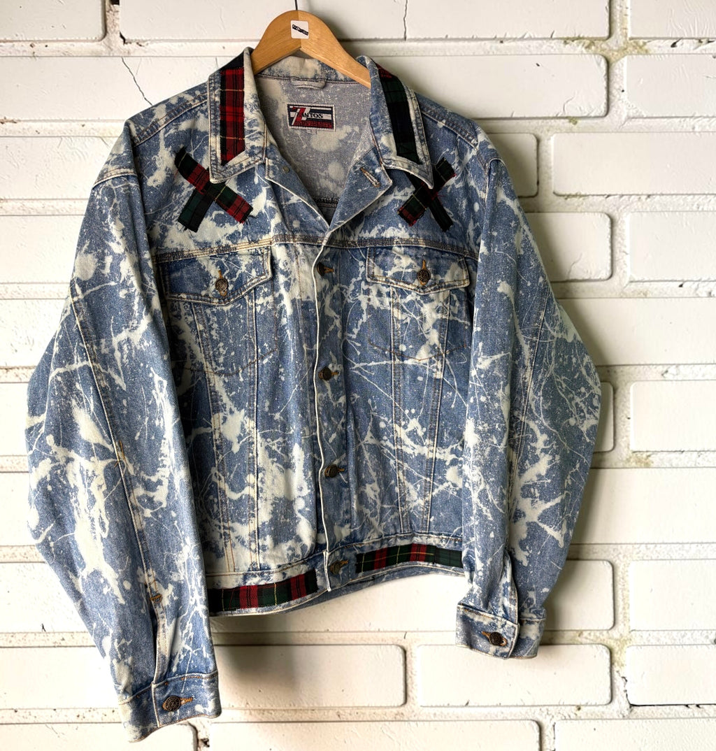 198X - Custom Patchwork Bleached Denim Jacket Punk Rock Jacket Alternative Tumblr Grunge