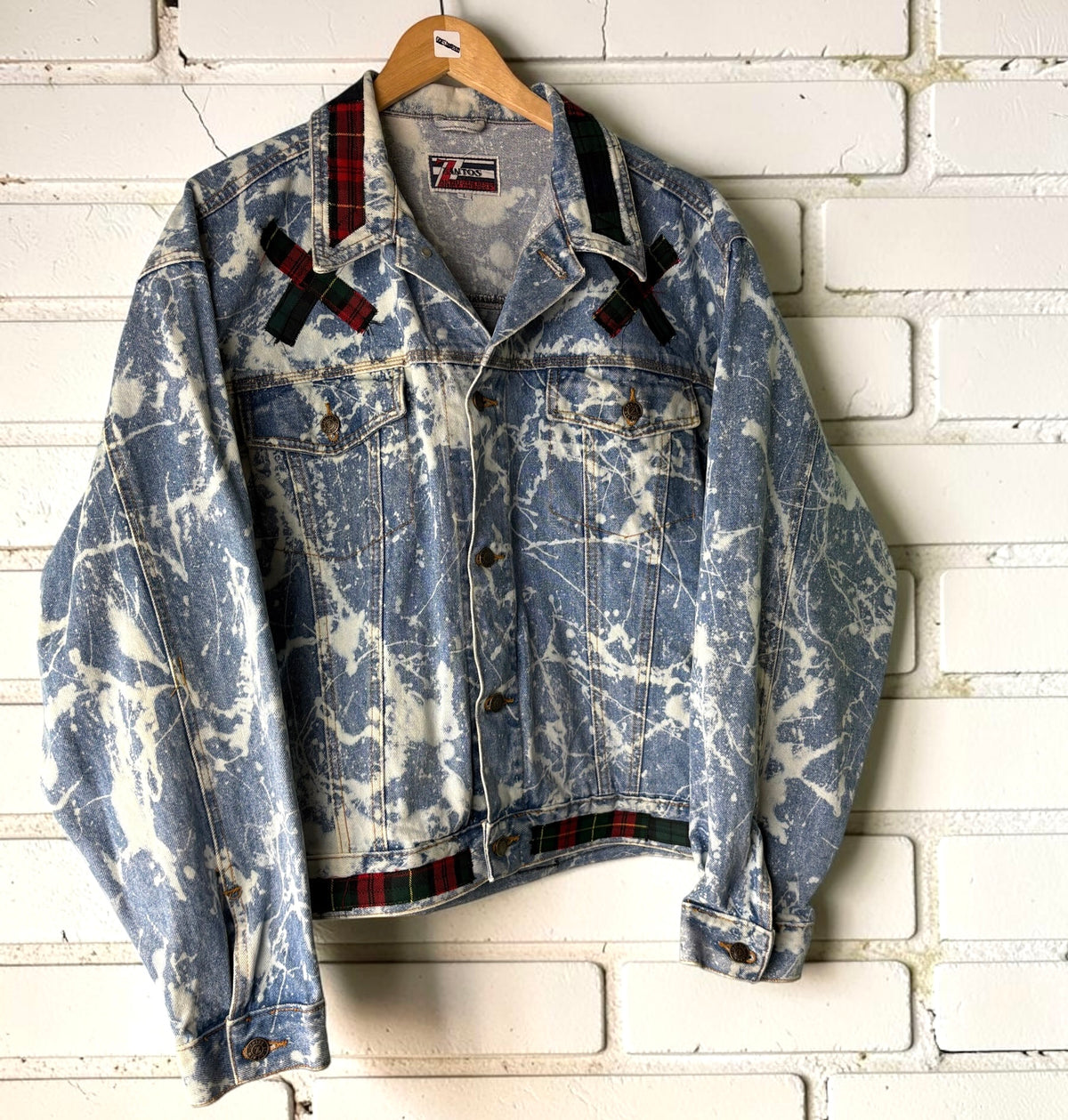 198X - Custom Patchwork Bleached Denim Jacket Punk Rock Jacket Alternative Tumblr Grunge