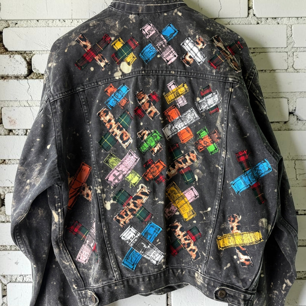 WILD YOUTH - Custom Punk Rock Patch Denim Jacket - Acid Wash Jean Jacket
