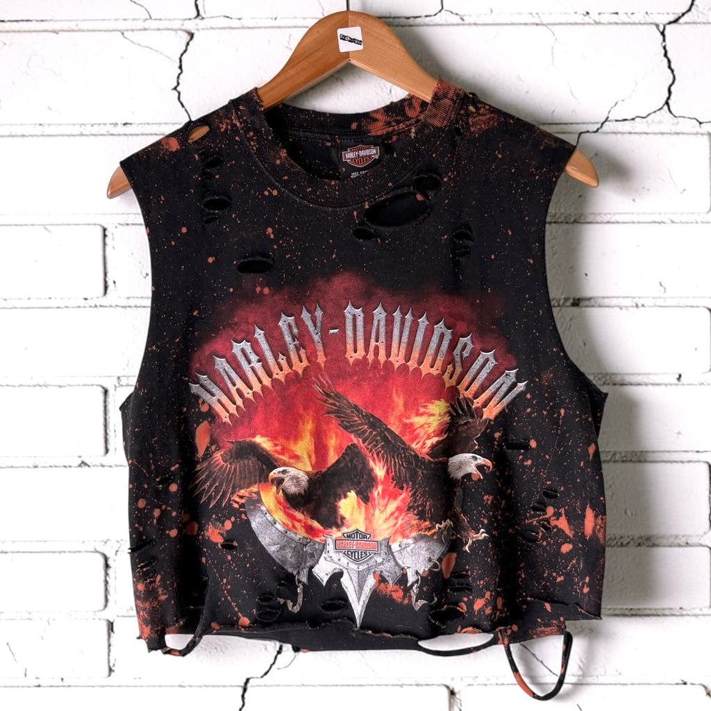 Harley Davidson Newmarket Bleached Distressed Cropped Tee