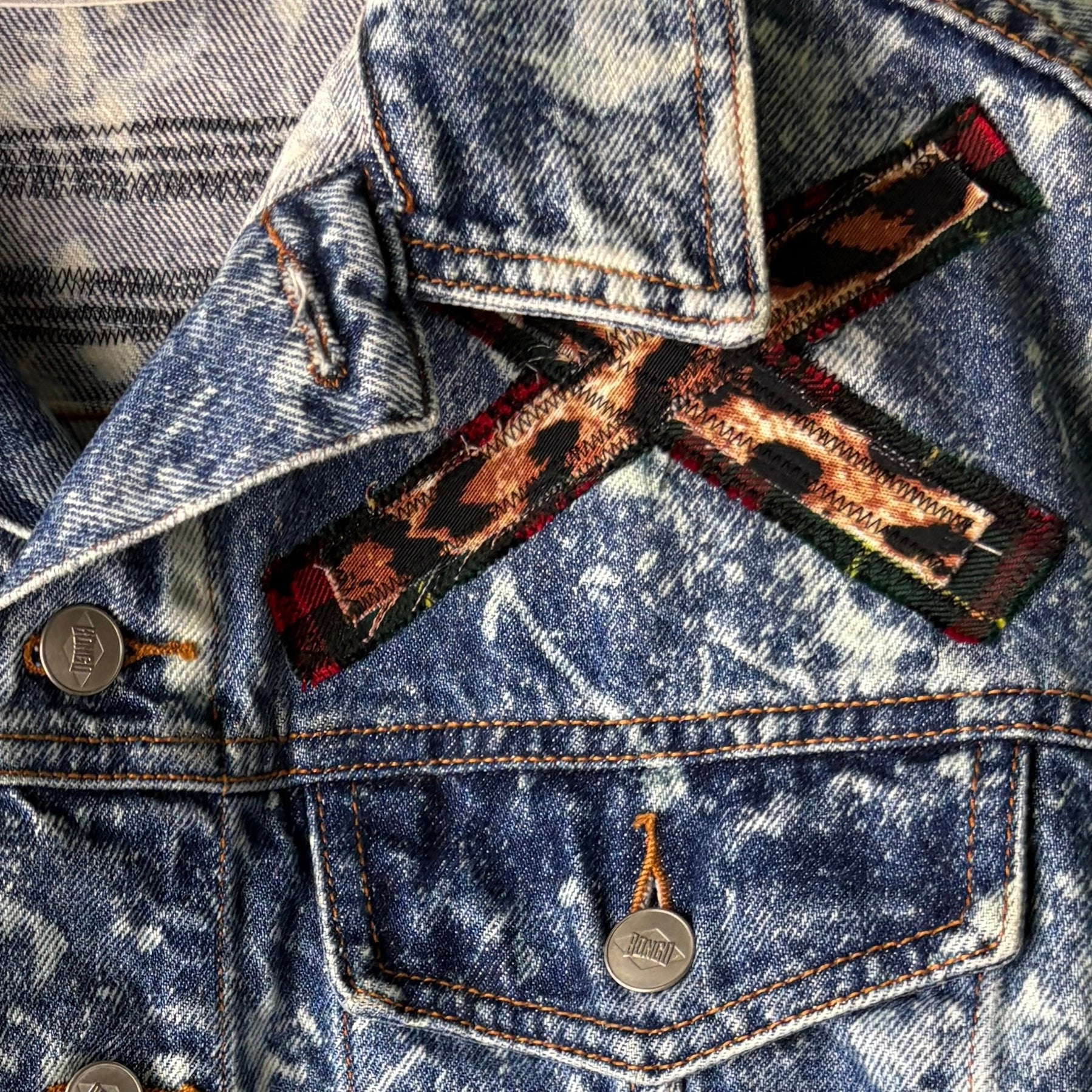 WALL OF NOISE - Custom Punk Rock Patch Denim Jacket - Acid Wash Jean Jacket