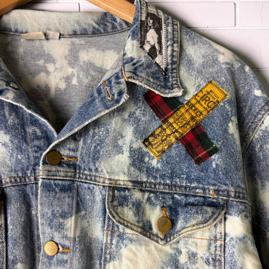 KISS ME DEADLY - Custom Patchwork Bleached Denim Jacket