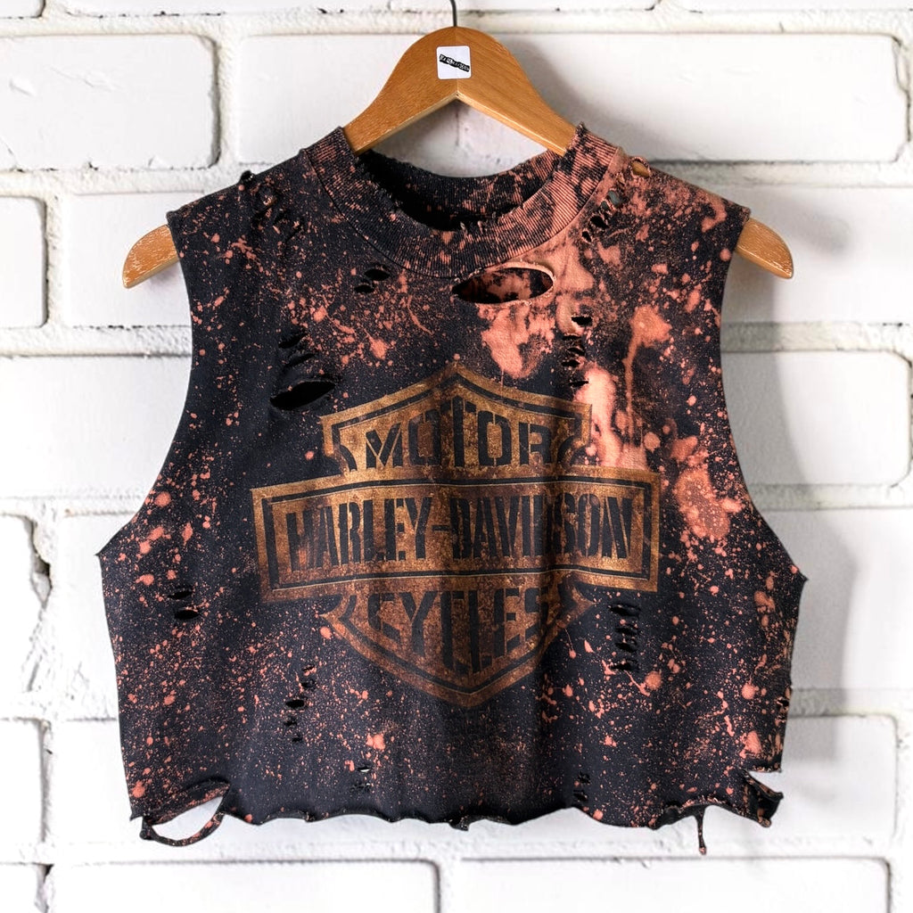 Harley Davidson Iowa Bleached Classic Logo Cropped Tee