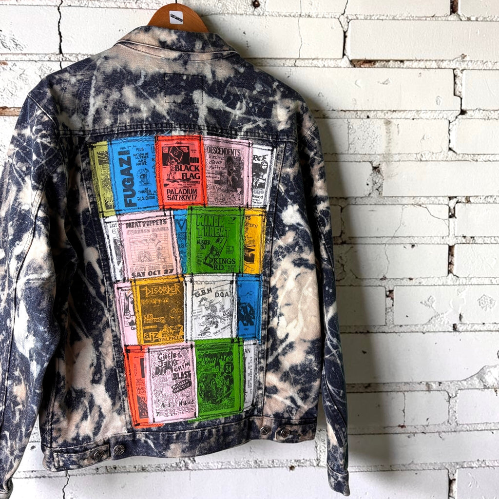 STITCH & DESTROY - Custom Punk Rock Patch Denim Jacket - Acid Wash Jean Jacket