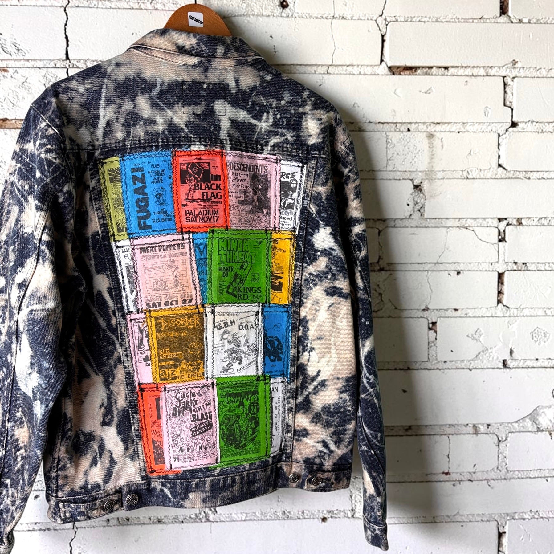 STITCH & DESTROY - Custom Punk Rock Patch Denim Jacket - Acid Wash Jean Jacket