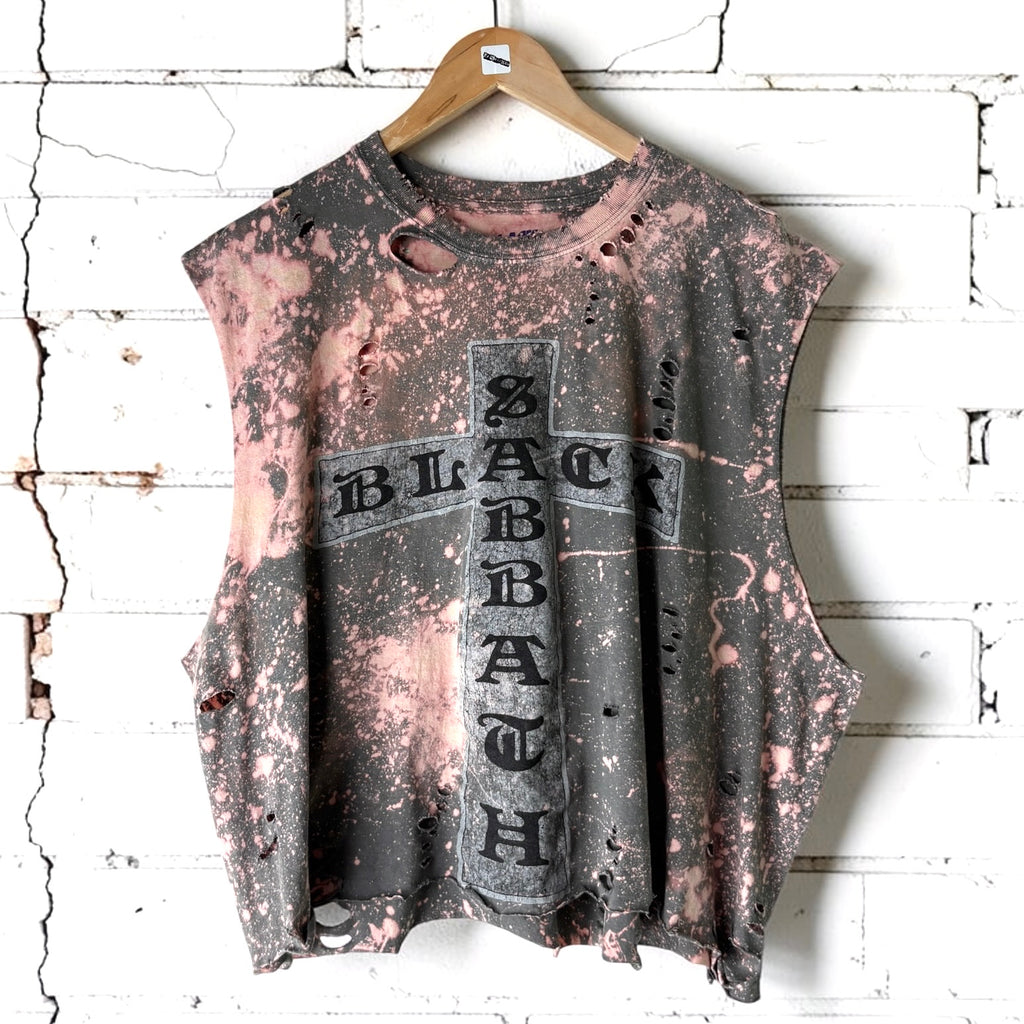 Black Sabbath Bleached Distressed cut off Band Tee