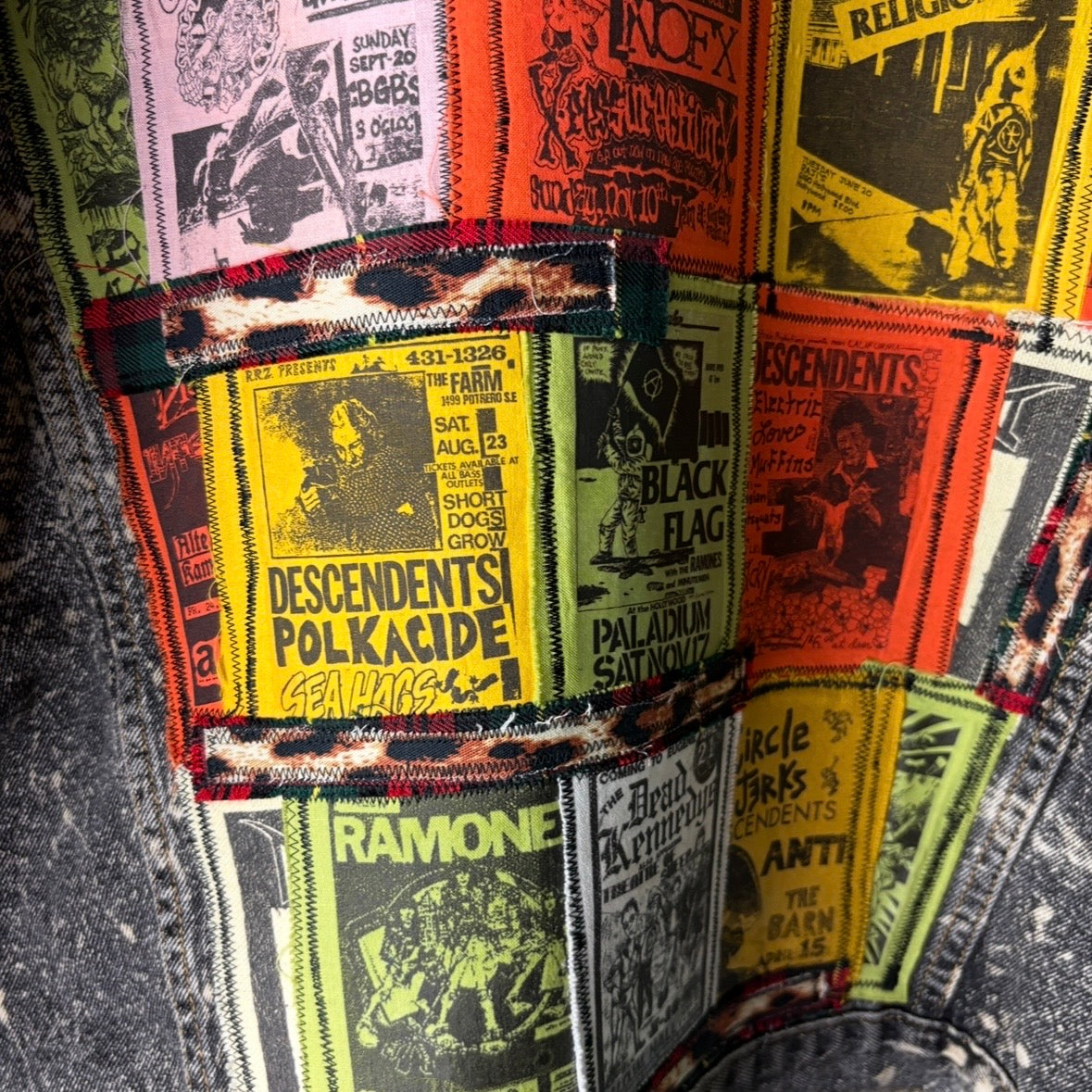 THREAD KENNEDYS - Custom Punk Rock Patch Denim Jacket - Acid Wash Jean Jacket