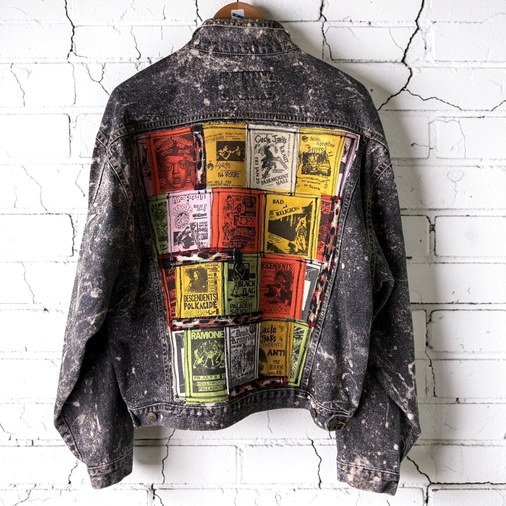 THREAD KENNEDYS - Custom Punk Rock Patch Denim Jacket - Acid Wash Jean Jacket