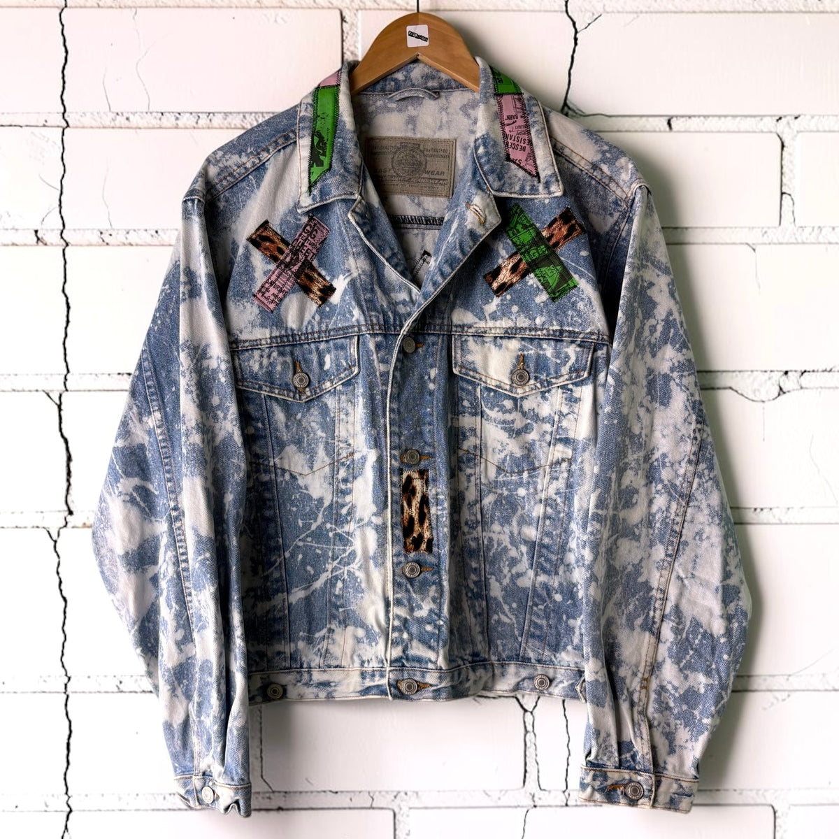 LEOPARD RIOT - Custom Patchwork Bleached Denim Jacket